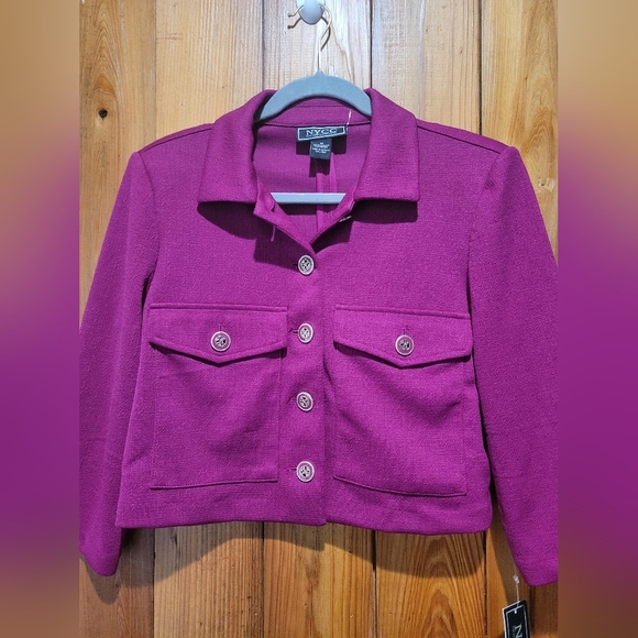 New York & Company Women's Purple Cropped Jacket - Picture 2 of 11